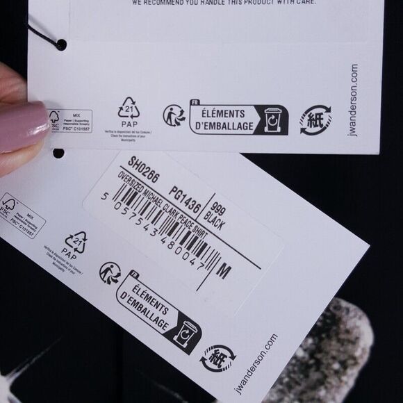 JW ANDERSON X MICHAEL CLARK Shirt Mens Medium Black Button Oversized Peace $690 - Picture 2 of 9